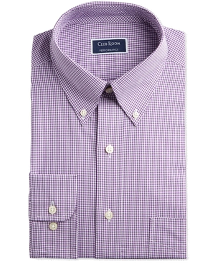 Camisa social masculina Club Room Classic Regular Fit Performance Mini Gingham Roxa Tamanho 16X34X35