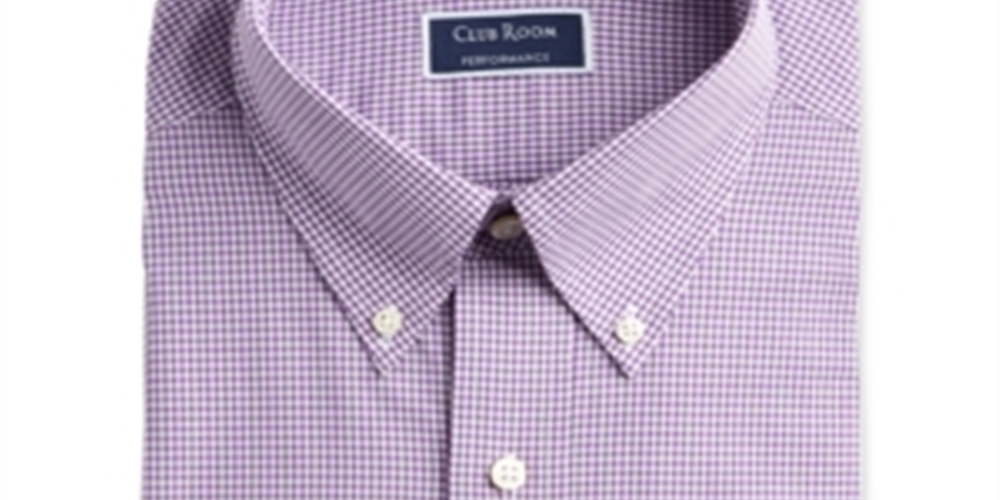 Camisa social masculina Club Room Classic Regular Fit Performance Mini Gingham Roxa Tamanho 16X34X35