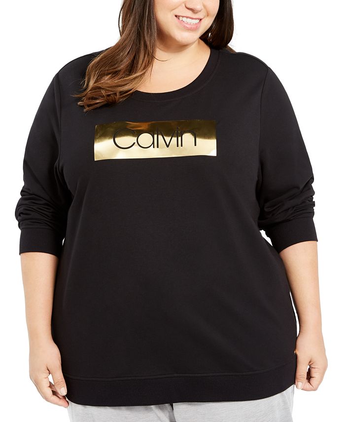 Calvin Klein Plus Logo Print Sweatshirt Feminino Preto Tamanho 3X