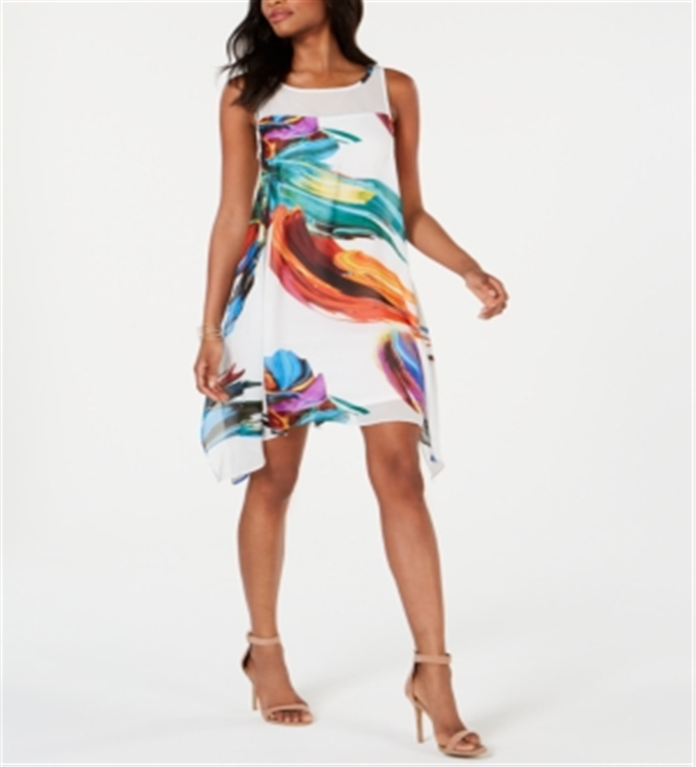 Vestido trapézio estampado de chiffon Robbie Bee para mulheres - Branco, tamanho 10 P