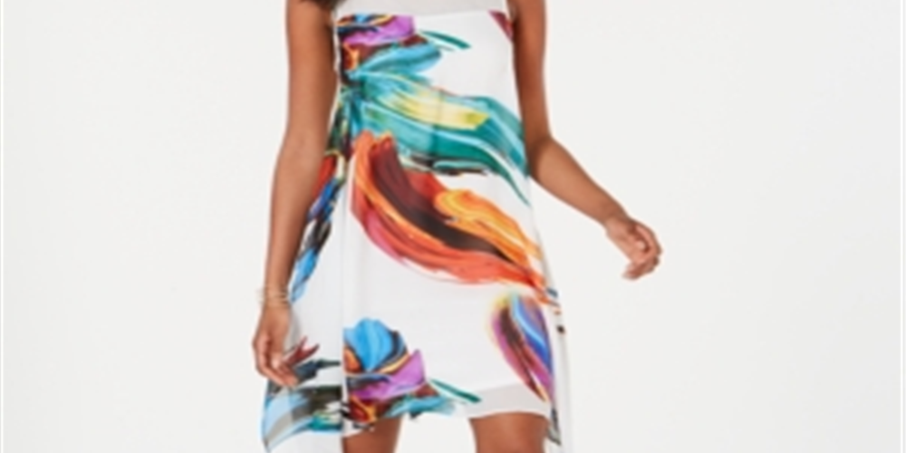 Vestido trapézio estampado de chiffon Robbie Bee para mulheres - Branco, tamanho 10 P