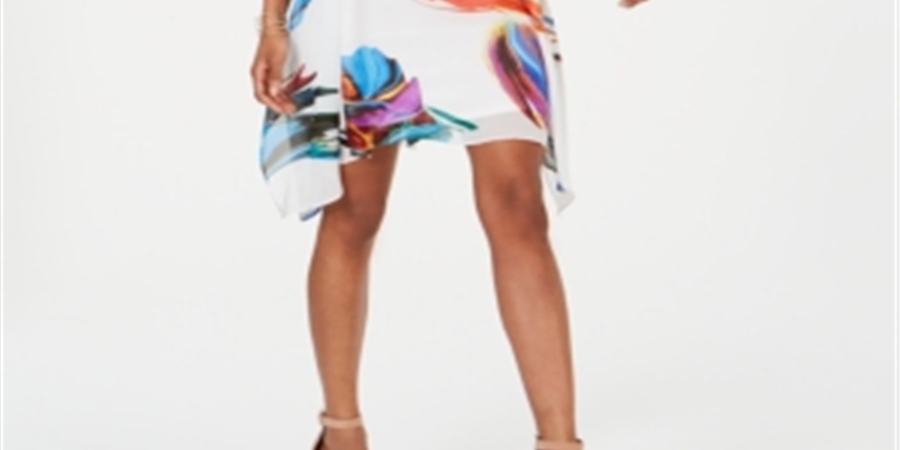 Vestido trapézio estampado de chiffon Robbie Bee para mulheres - Branco, tamanho 10 P