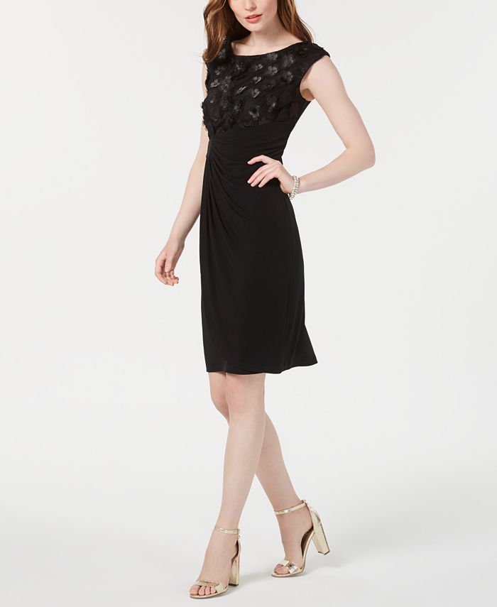 Vestido feminino bordado floral Connected Apparel, preto, tamanho 8, pequeno