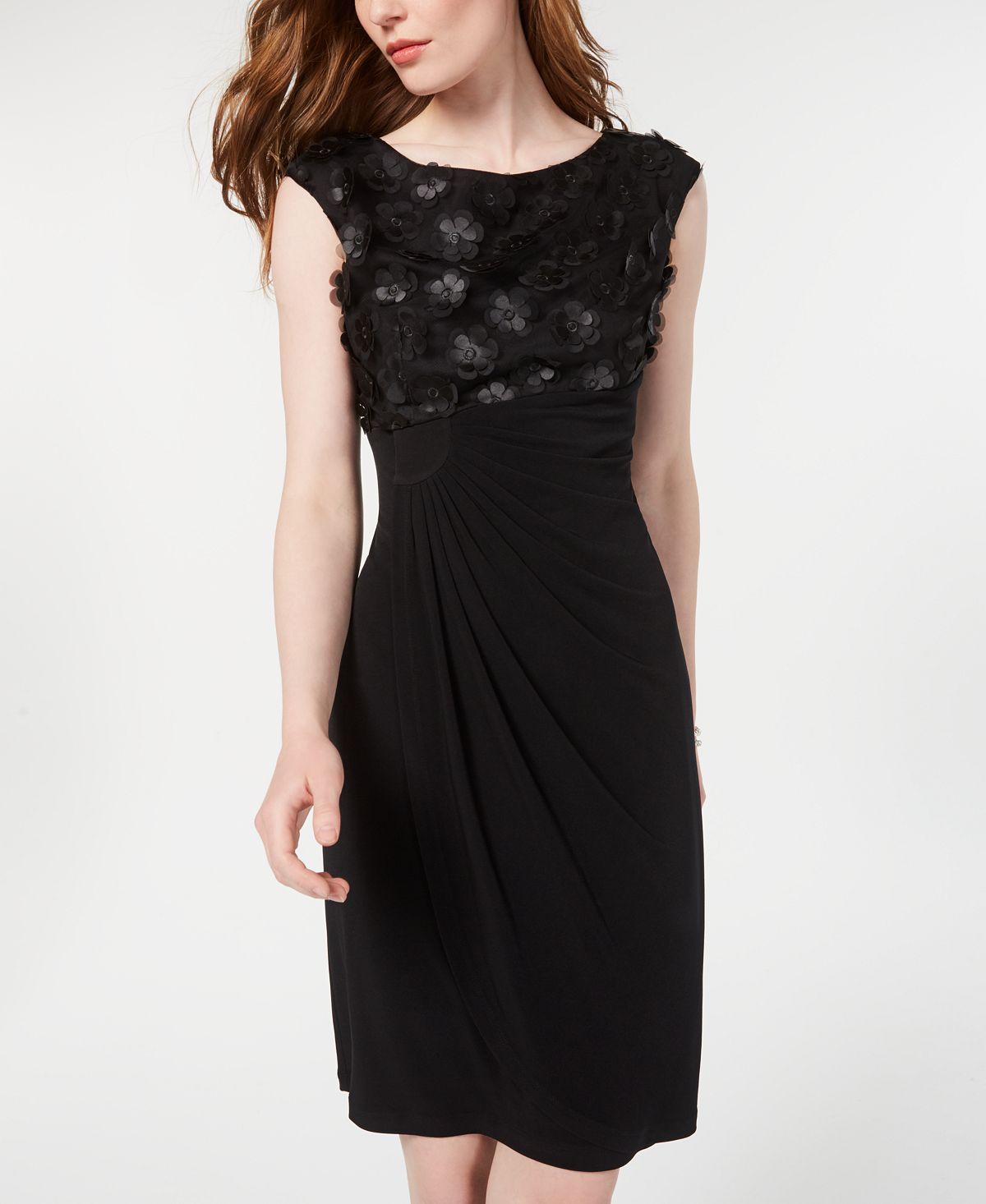 Vestido feminino bordado floral Connected Apparel, preto, tamanho 8, pequeno
