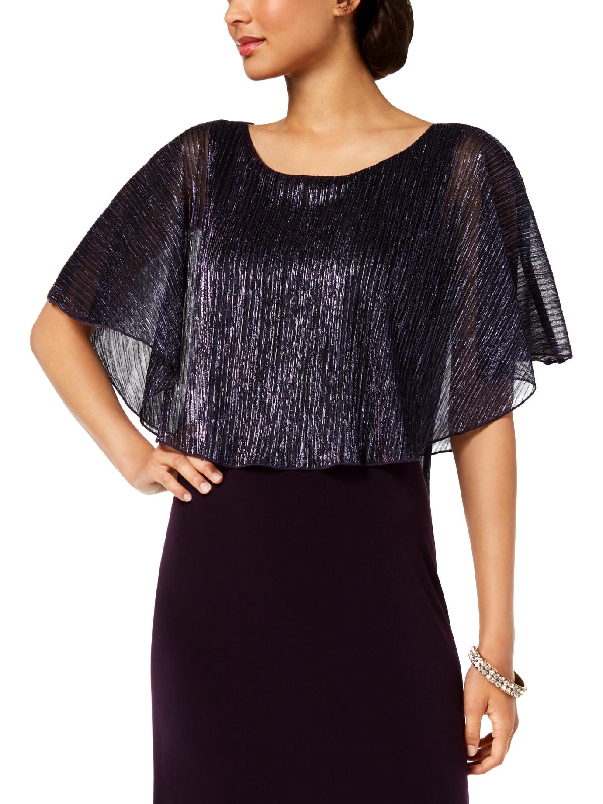 Vestido longo feminino com mangas de capa metálicas da Connected Apparel, roxo, tamanho 10