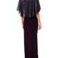 Vestido longo feminino com mangas de capa metálicas da Connected Apparel, roxo, tamanho 10
