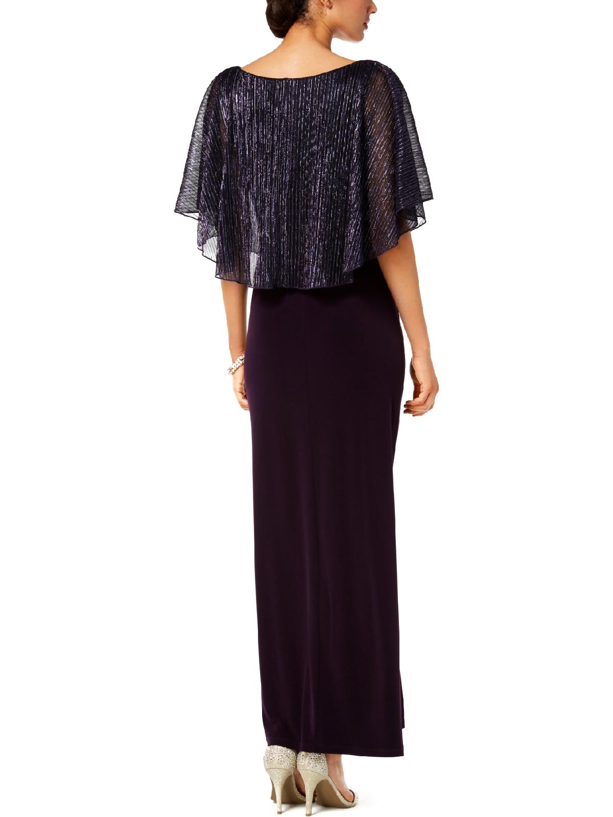 Vestido longo feminino com mangas de capa metálicas da Connected Apparel, roxo, tamanho 10
