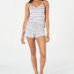 Conjunto de dormir Alfani Henley Tank Top Shorts para mulheres, cinza, tamanho X-G