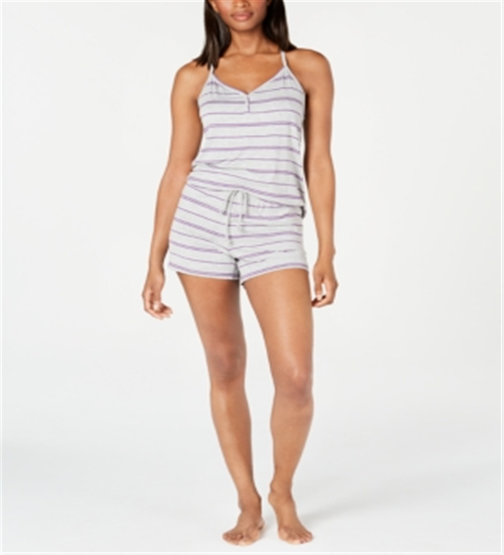 Conjunto de dormir Alfani Henley Tank Top Shorts para mulheres, cinza, tamanho X-G