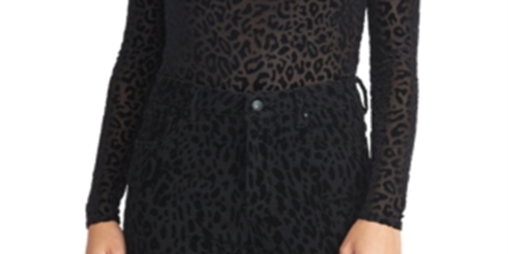 Blusa feminina Rachel Roy Val Flocked de gola alta, preta, tamanho XX-G