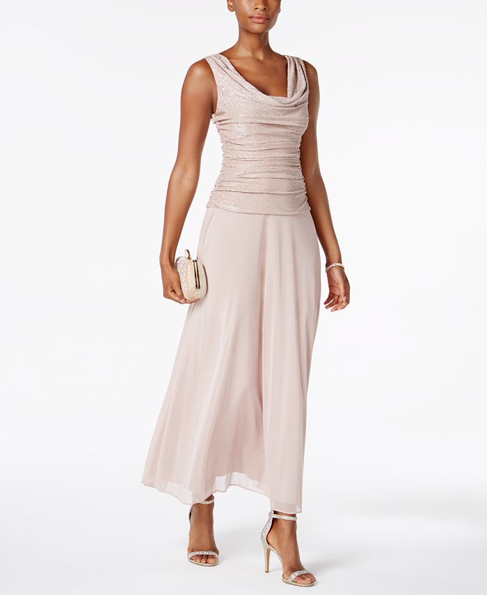 Vestido feminino R &amp; M Richards com babados e drapeado, marrom, tamanho 14