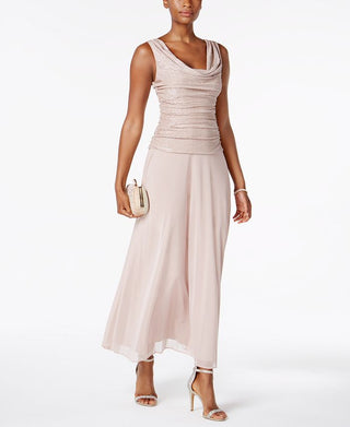 Vestido feminino R &amp; M Richards com babados e drapeado, marrom, tamanho 14