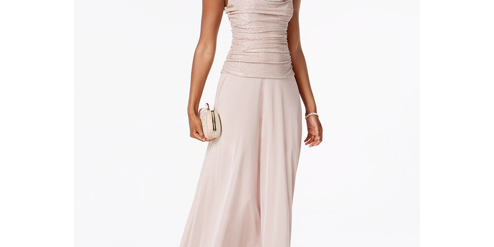 Vestido feminino R &amp; M Richards com babados e drapeado, marrom, tamanho 14