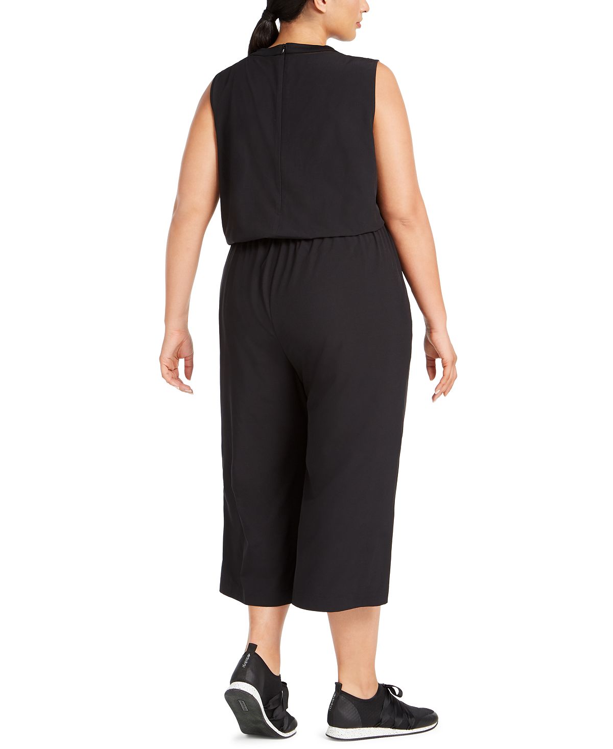 Macacão curto feminino Ideology Plus sem mangas com cordão na cintura, preto, tamanho 1X