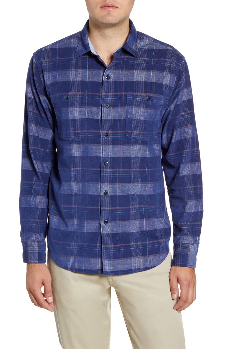 Camisa xadrez masculina Tommy Bahama com botões, tamanho grande, azul