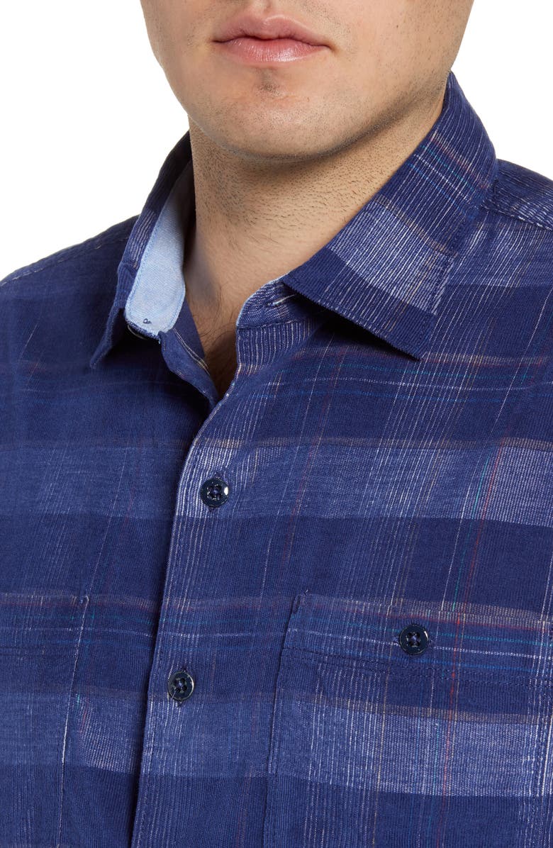 Camisa xadrez masculina Tommy Bahama com botões, tamanho grande, azul