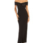Vestido de cetim feminino Eliza J com laço e ombro de fora, preto, tamanho 14