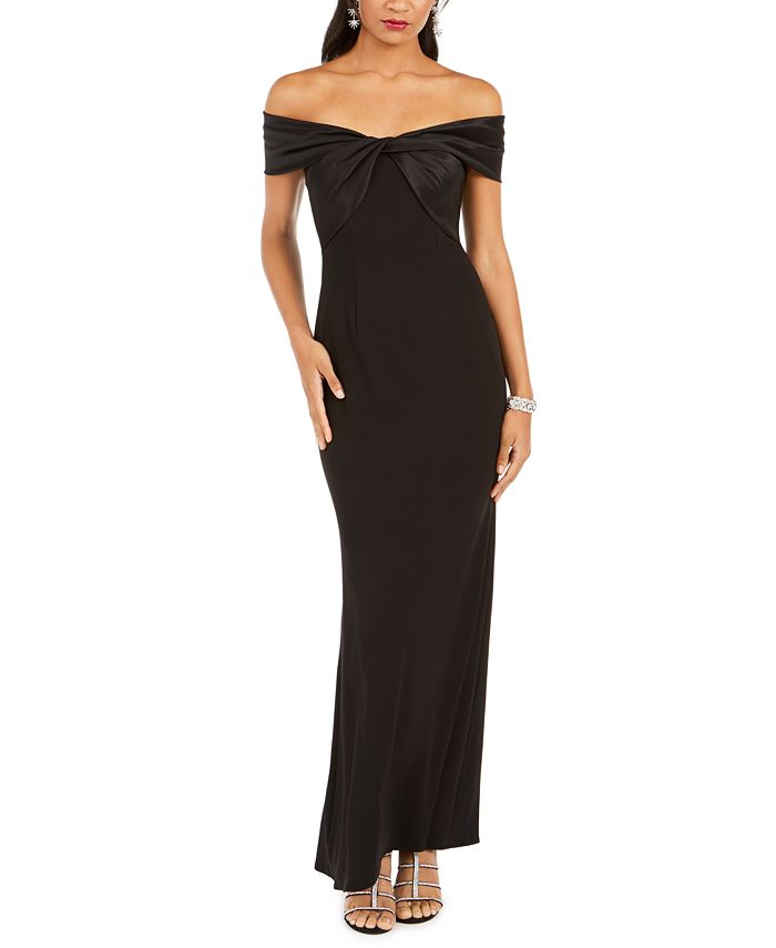 Vestido de cetim feminino Eliza J com laço e ombro de fora, preto, tamanho 14