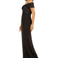 Vestido de cetim feminino Eliza J com laço e ombro de fora, preto, tamanho 14