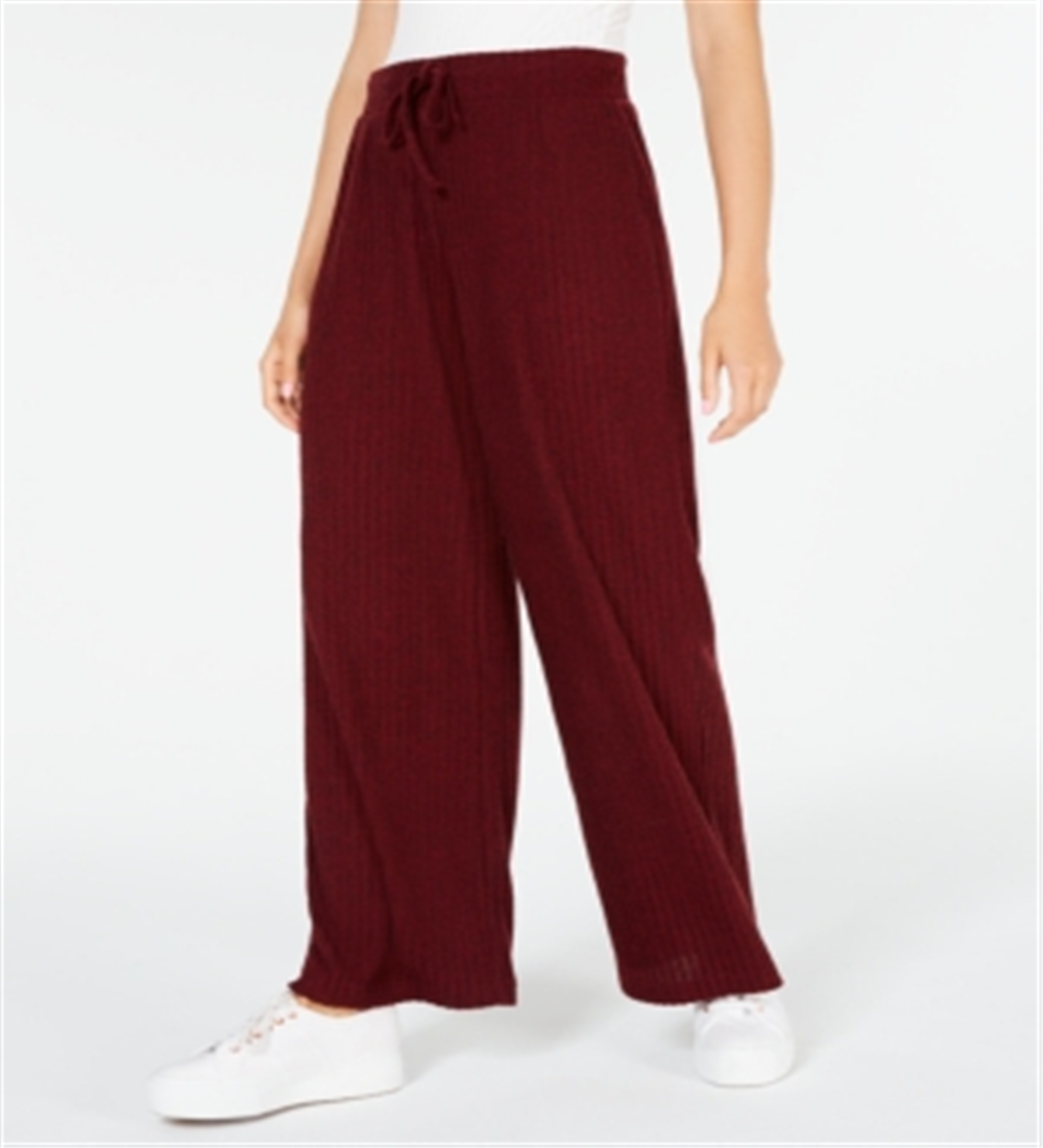 Calça casual feminina Hippie Rose com nervuras e pernas largas, vermelha, tamanho médio