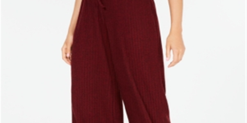 Calça casual feminina Hippie Rose com nervuras e pernas largas, vermelha, tamanho médio