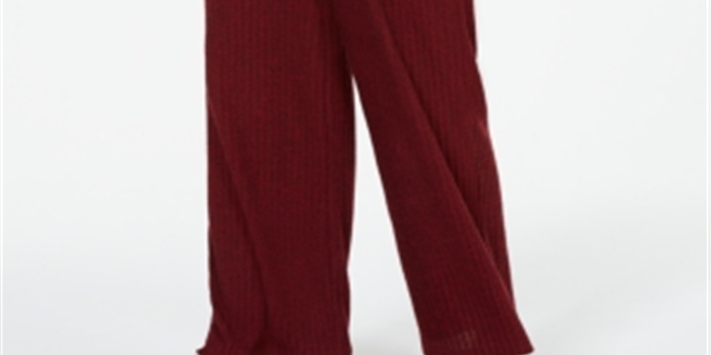 Calça casual feminina Hippie Rose com nervuras e pernas largas, vermelha, tamanho médio