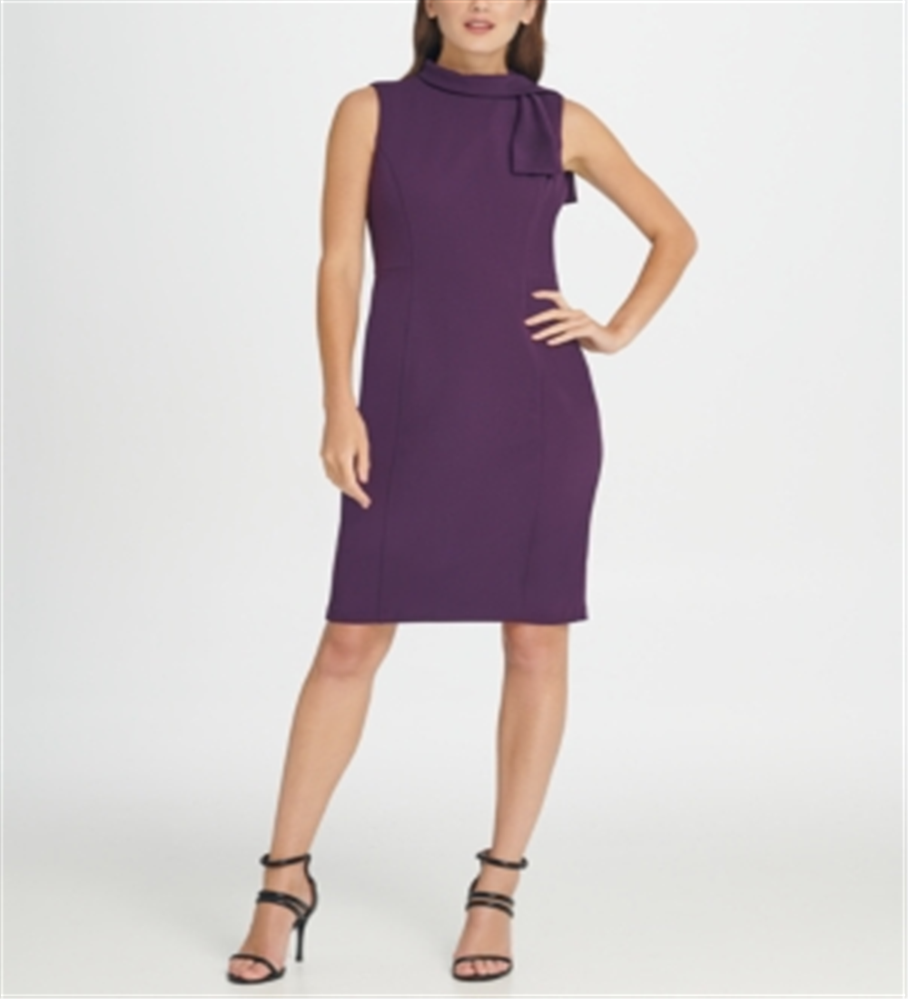 Vestido tubinho com amarração no pescoço feminino DKNY, roxo, tamanho 14