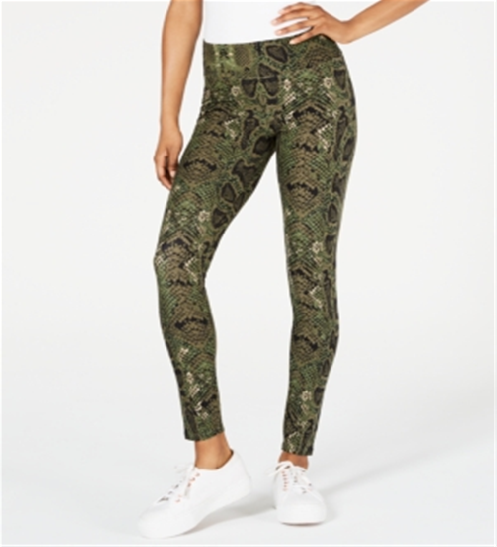 Leggings elásticas florais femininas Planet Gold, verde, tamanho M