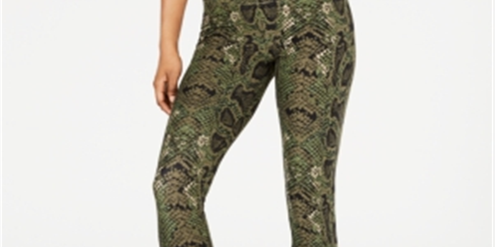Leggings elásticas florais femininas Planet Gold, verde, tamanho M