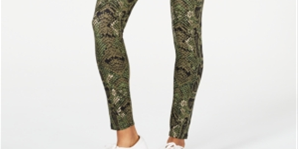 Leggings elásticas florais femininas Planet Gold, verde, tamanho M