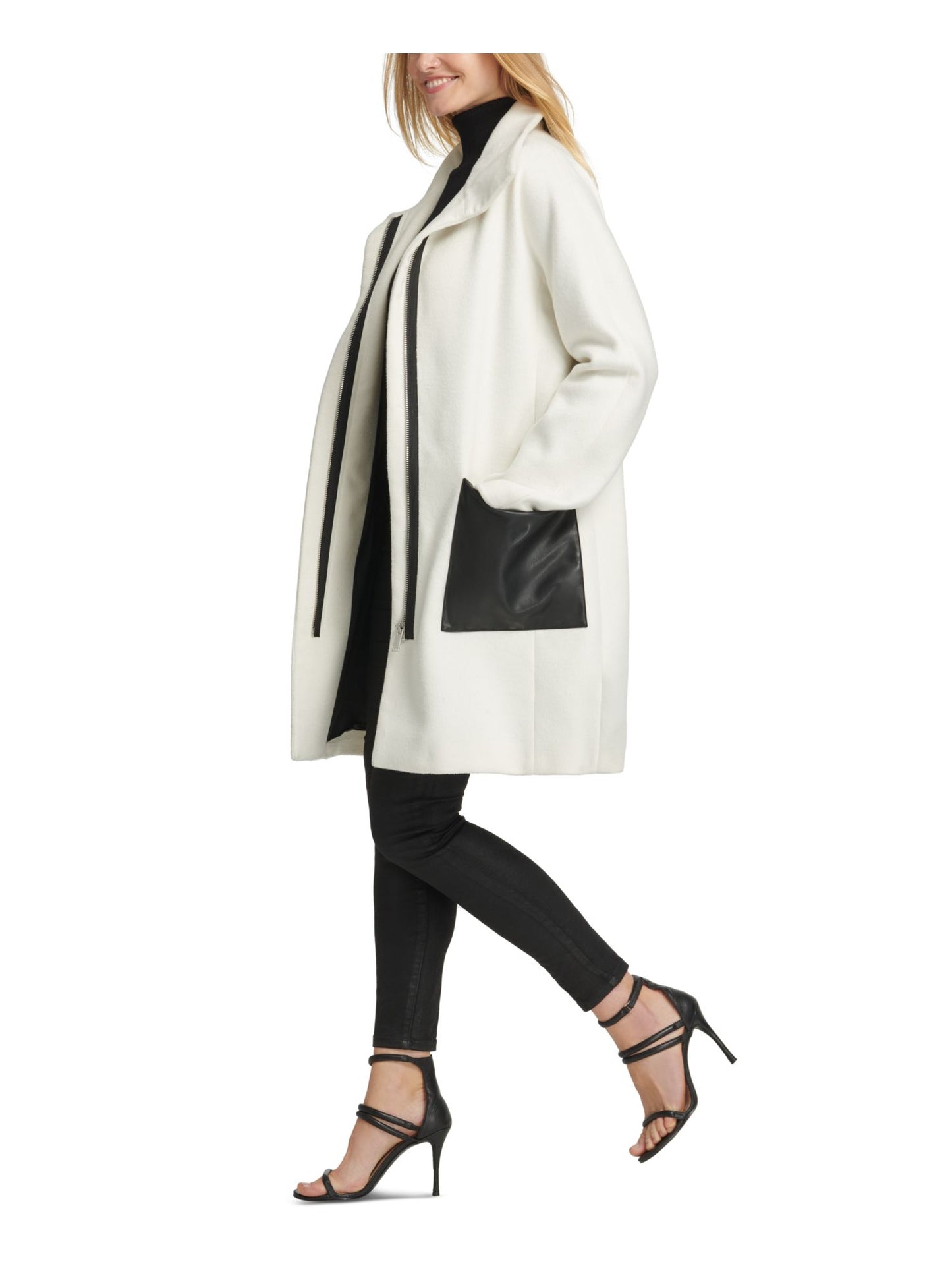 Casaco longo de inverno feminino DKNY para clima frio, branco, tamanho médio