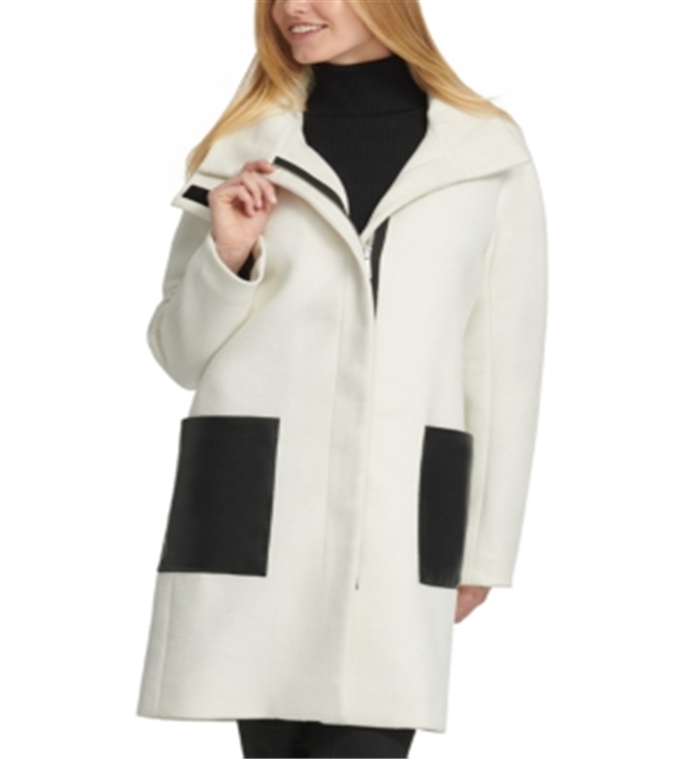 Casaco longo de inverno feminino DKNY para clima frio, branco, tamanho médio