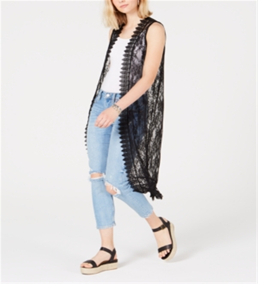 Polly &amp; Esther Junior's Lace Duster Preto Tamanho Grande