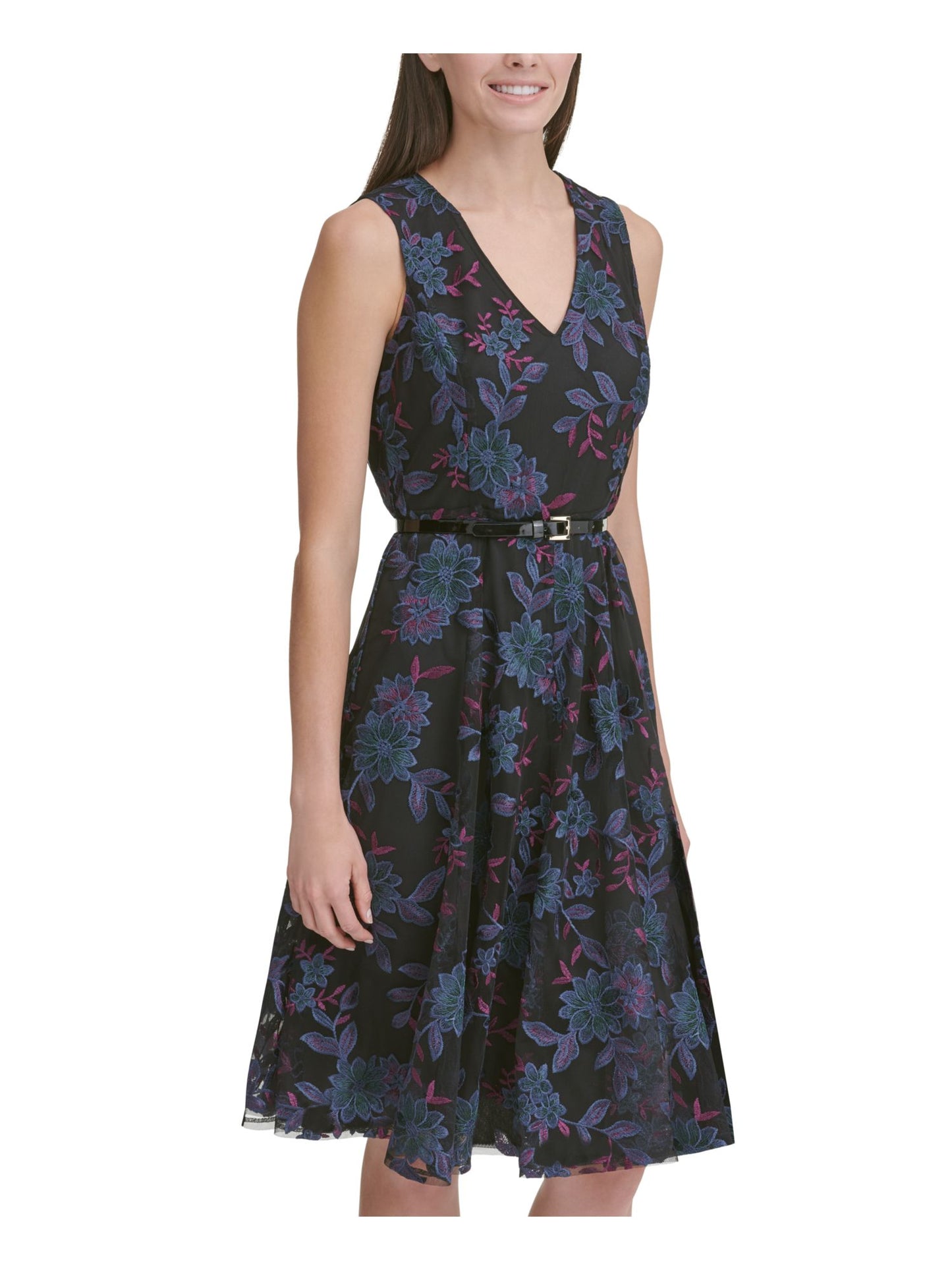 Vestido Tommy Hilfiger Feminino com Cinto Bordado, Ajuste e Flare, Preto, Tamanho 6