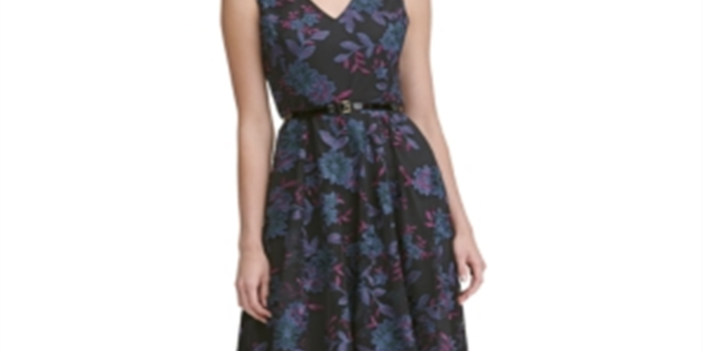 Vestido Tommy Hilfiger Feminino com Cinto Bordado, Ajuste e Flare, Preto, Tamanho 6