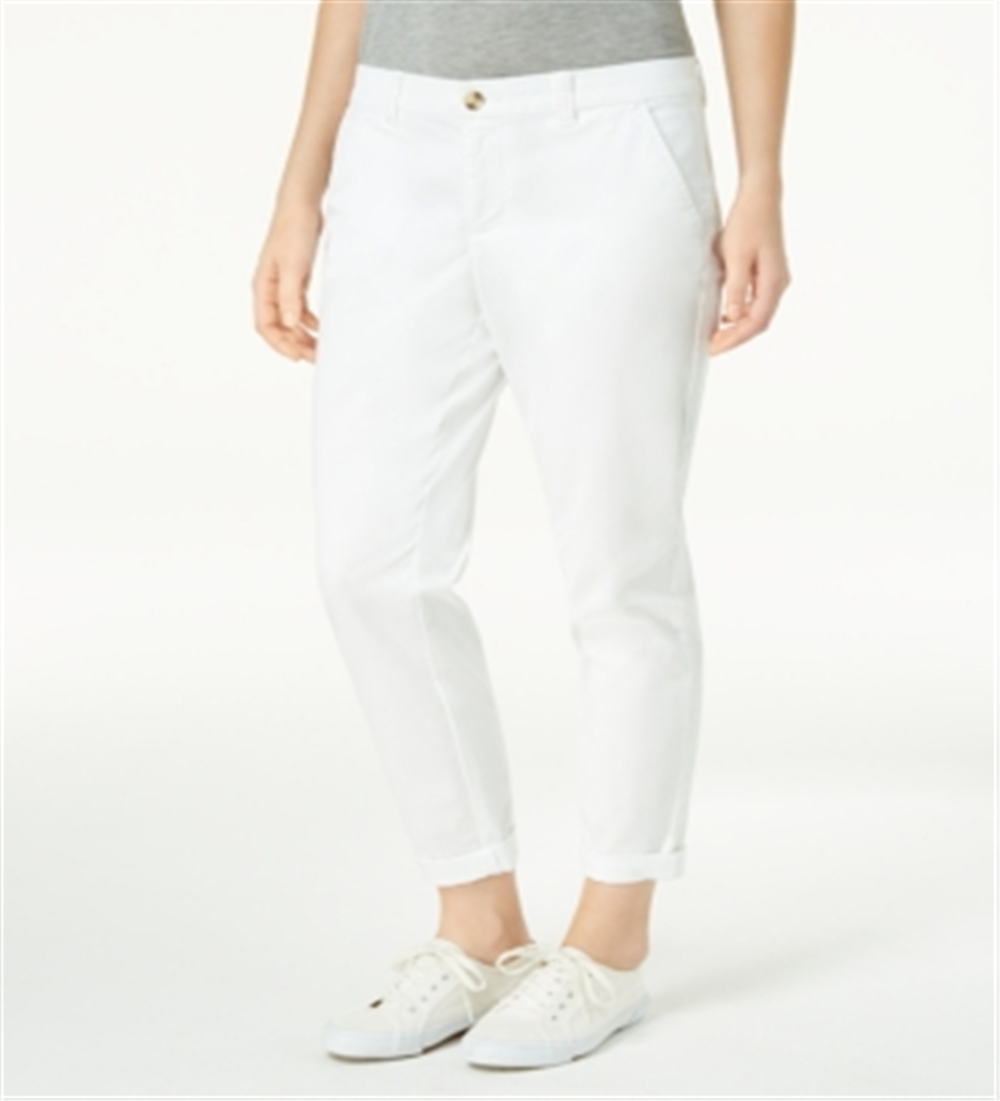 Calça feminina Maison Jules com bolsos e zíper, perna reta, branca, tamanho 2