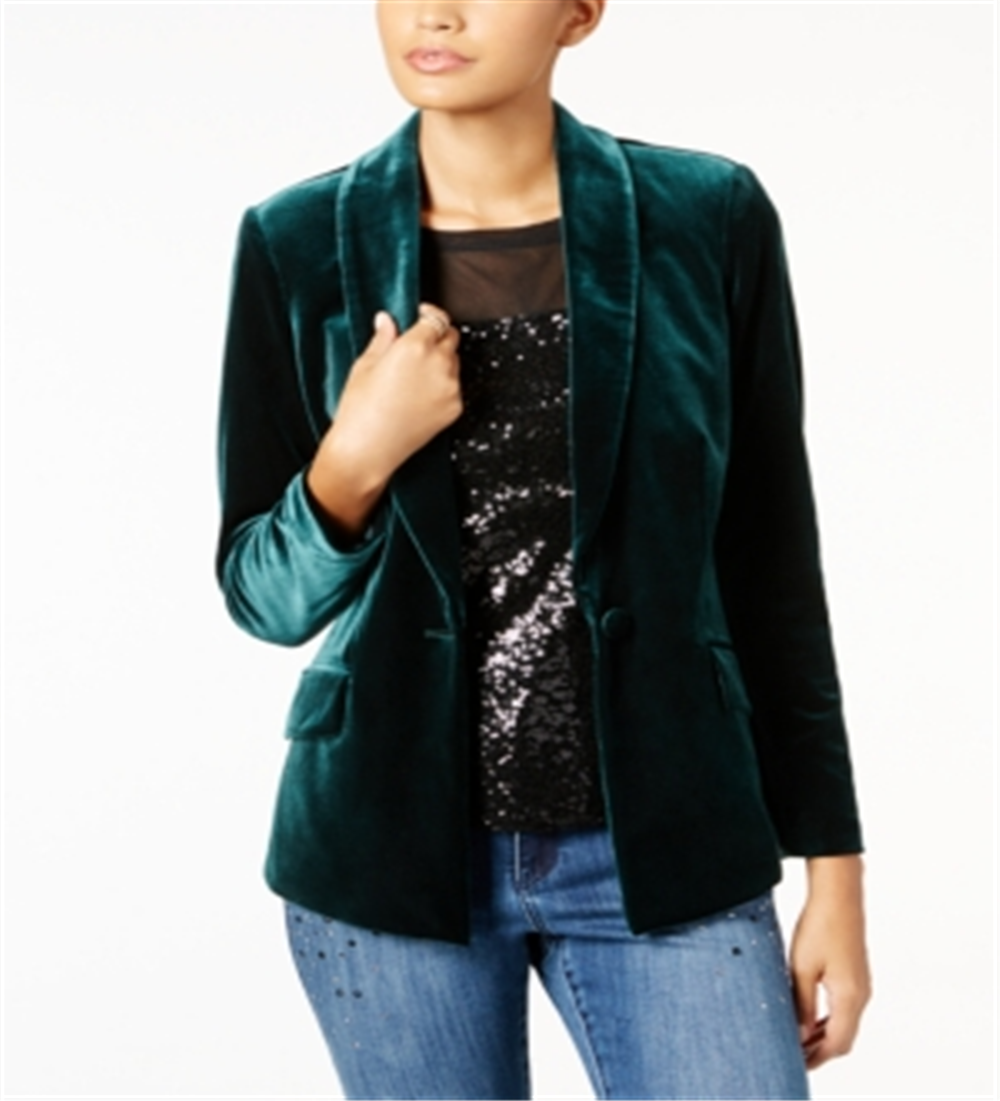 Blazer de veludo feminino INC International Concepts, verde, tamanho pequeno S