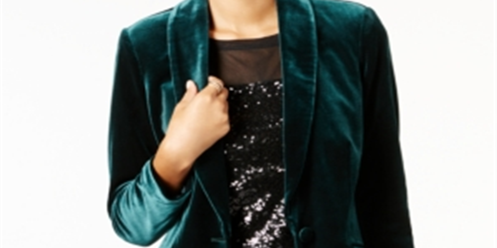 Blazer de veludo feminino INC International Concepts, verde, tamanho pequeno S