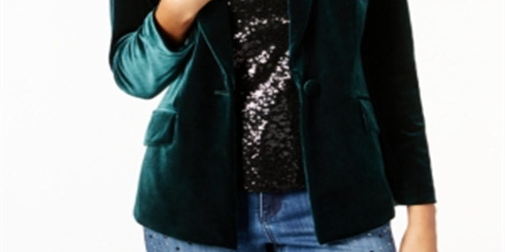 Blazer de veludo feminino INC International Concepts, verde, tamanho pequeno S