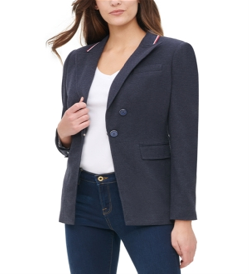 Tommy Hilfiger Blazer Feminino com Acabamento em Fita Cinza Tamanho 10