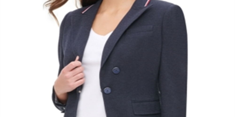 Tommy Hilfiger Blazer Feminino com Acabamento em Fita Cinza Tamanho 10