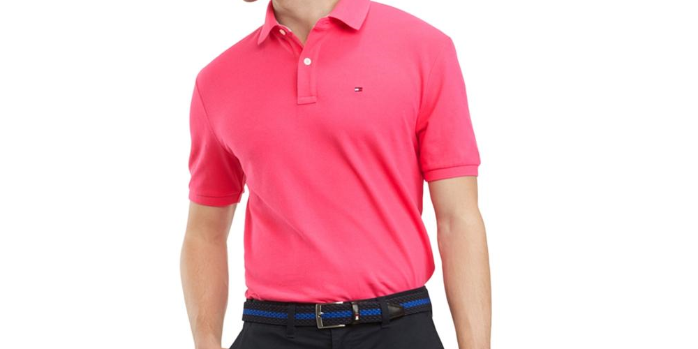 Camisa polo masculina Tommy Hilfiger de algodão com ajuste clássico - rosa, tamanho XXL