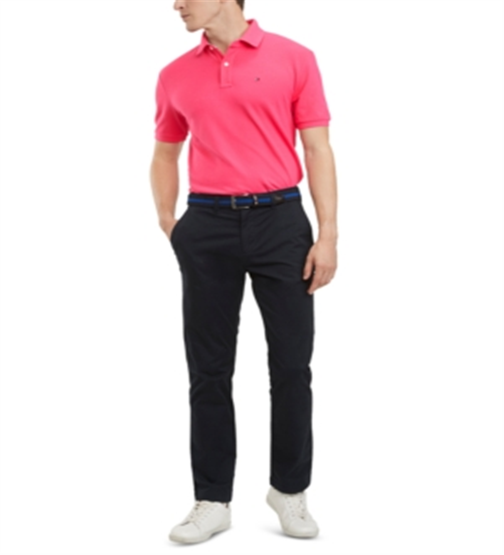 Camisa polo masculina Tommy Hilfiger de algodão com ajuste clássico - rosa, tamanho XXL
