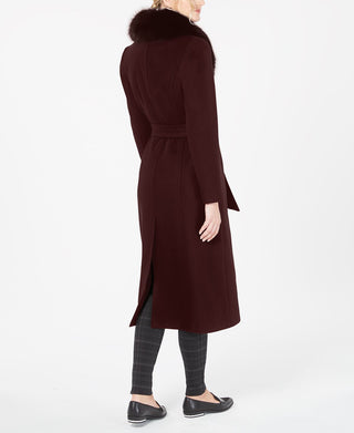 Forecaster Women's Fox Fur Collar Belted Maxi Wrap Coat Black Size 14
