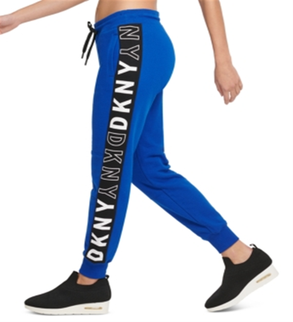 Calça de moletom feminina DKNY Sport Flip Logo Azul, tamanho P