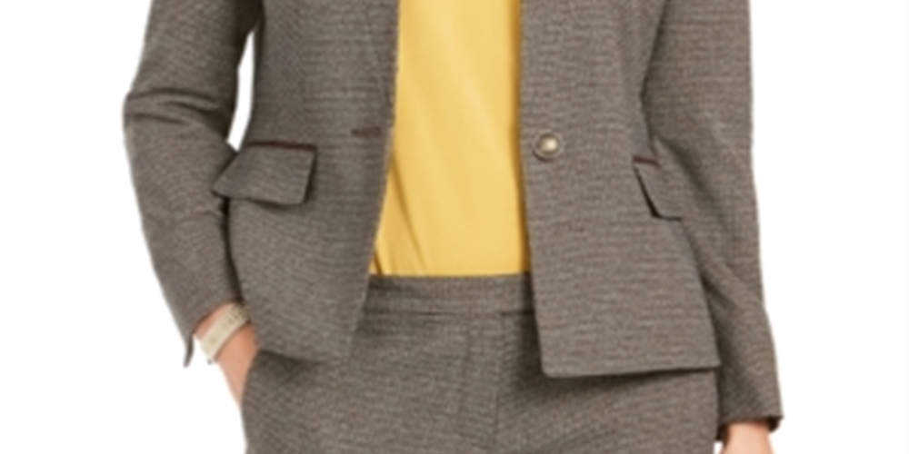 Blazer feminino Kasper com estampa pied-de-poule marrom, tamanho 10, pequeno