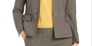 Blazer feminino Kasper com estampa pied-de-poule marrom, tamanho 10, pequeno