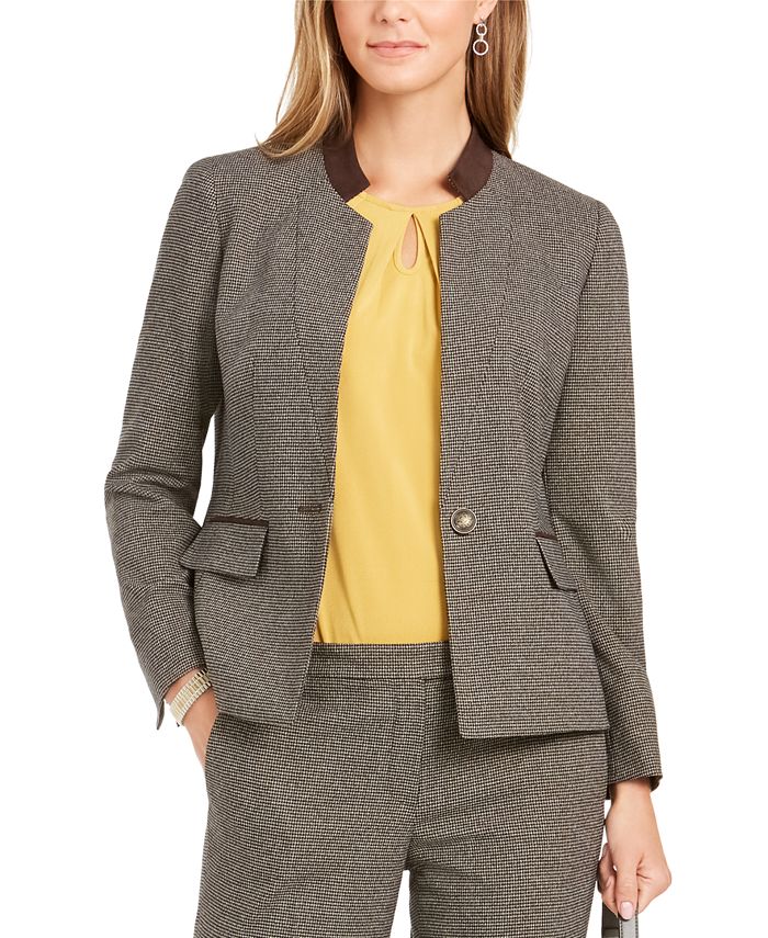 Blazer Kasper Feminino Estampado Pied-de-poule Marrom Tamanho 4 Petite