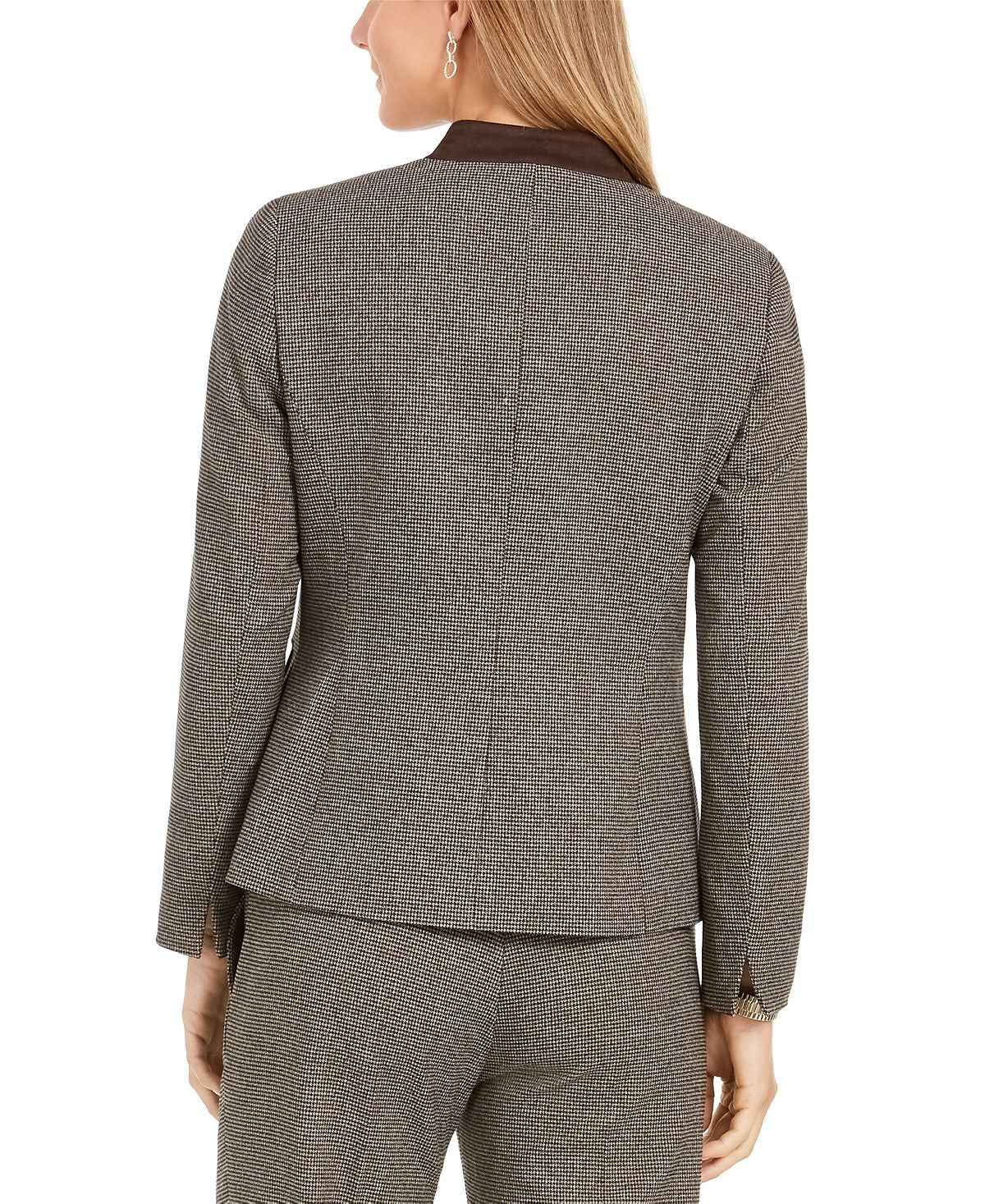 Blazer Kasper Feminino Estampado Pied-de-poule Marrom Tamanho 4 Petite