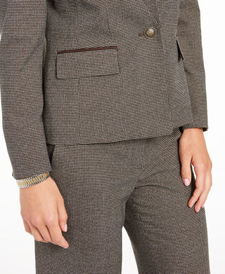 Blazer Kasper Feminino Estampado Pied-de-poule Marrom Tamanho 4 Petite